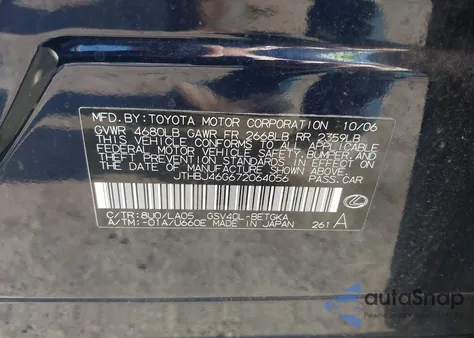 2007 Lexus Es 350 from USA, damaged, VIN JTHBJ46G672064056